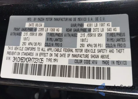 2024 Mazda Cx-30 2.5 S Premium Package из США, поврежденный, VIN 3MVDMBDM0RM703105